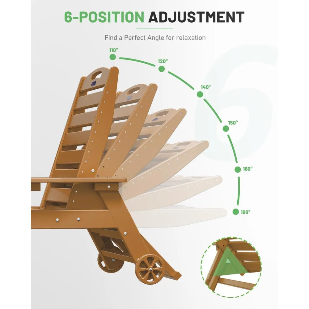Outdoor HDPE Chaise Lounge Set of 2 with Wheels Cup Holder