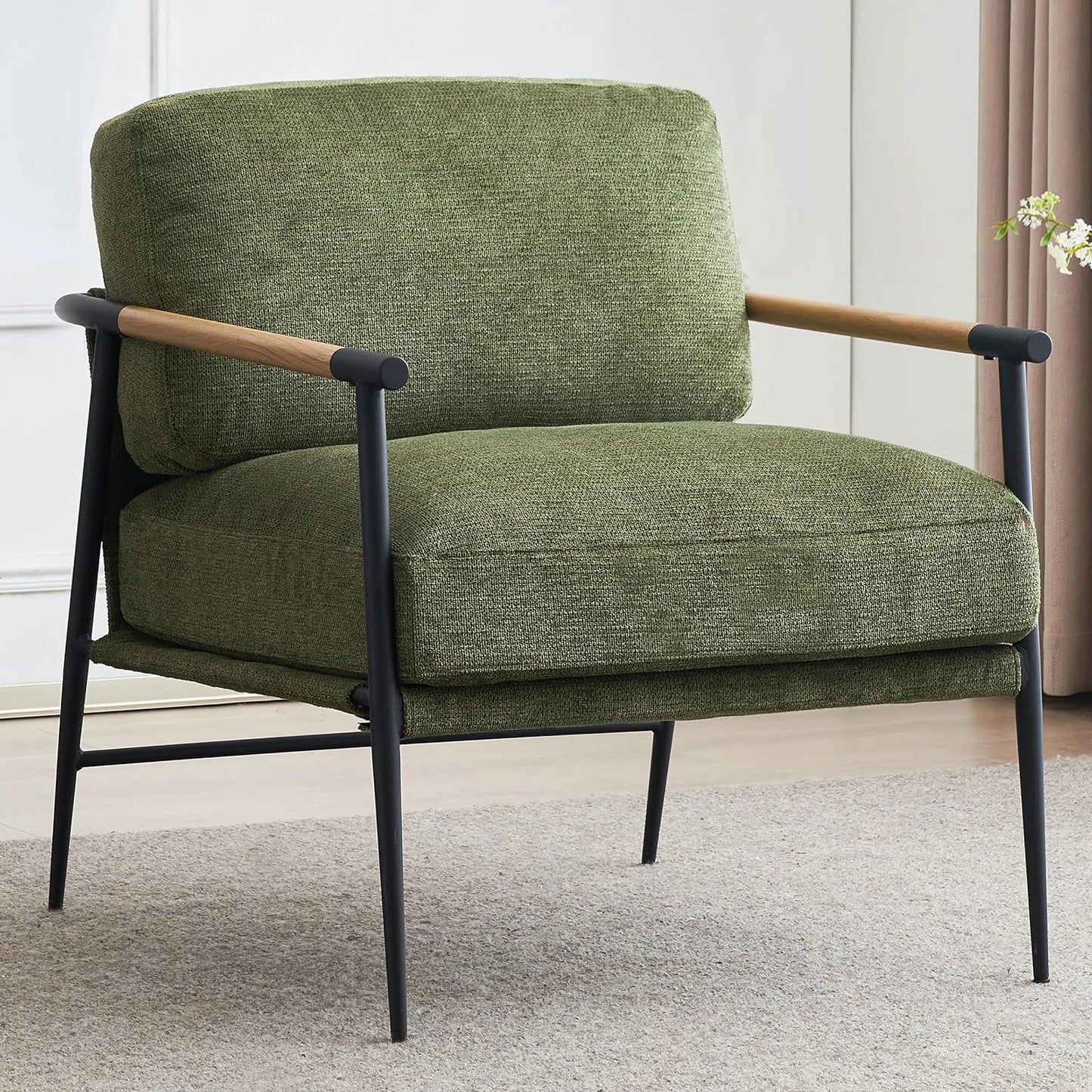 Mid Century Modern Chenille Accent Armchair With Metal Legs