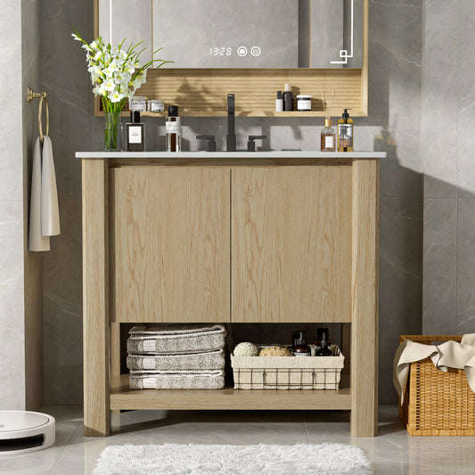 36" Vanity With Ceramic Sink Free Handle Design