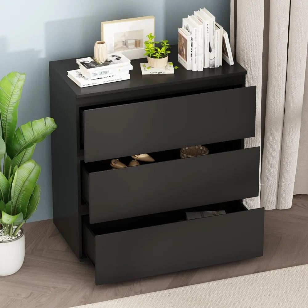 Modern Black Three Drawer Dresser For Bedroom Storage
