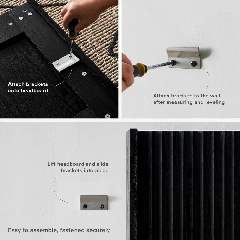 Brooklyn 80.8" Headboard Only, Wood Headboard, Modern Farmhouse, Boho, Wall Mount, Fluted Panel, Wingback Design, Black Oak