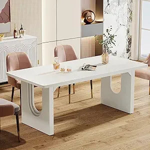 Modern Dining Table For Six To Eight 71in Wood Pedestal