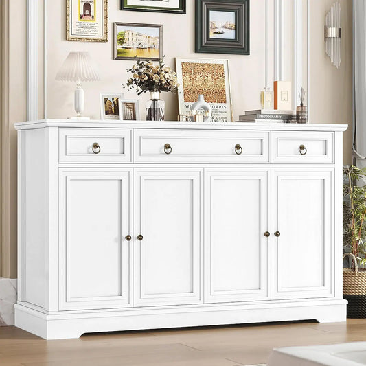 White Kitchen Buffet Cabinet With Storage 52 Inch Sideboard