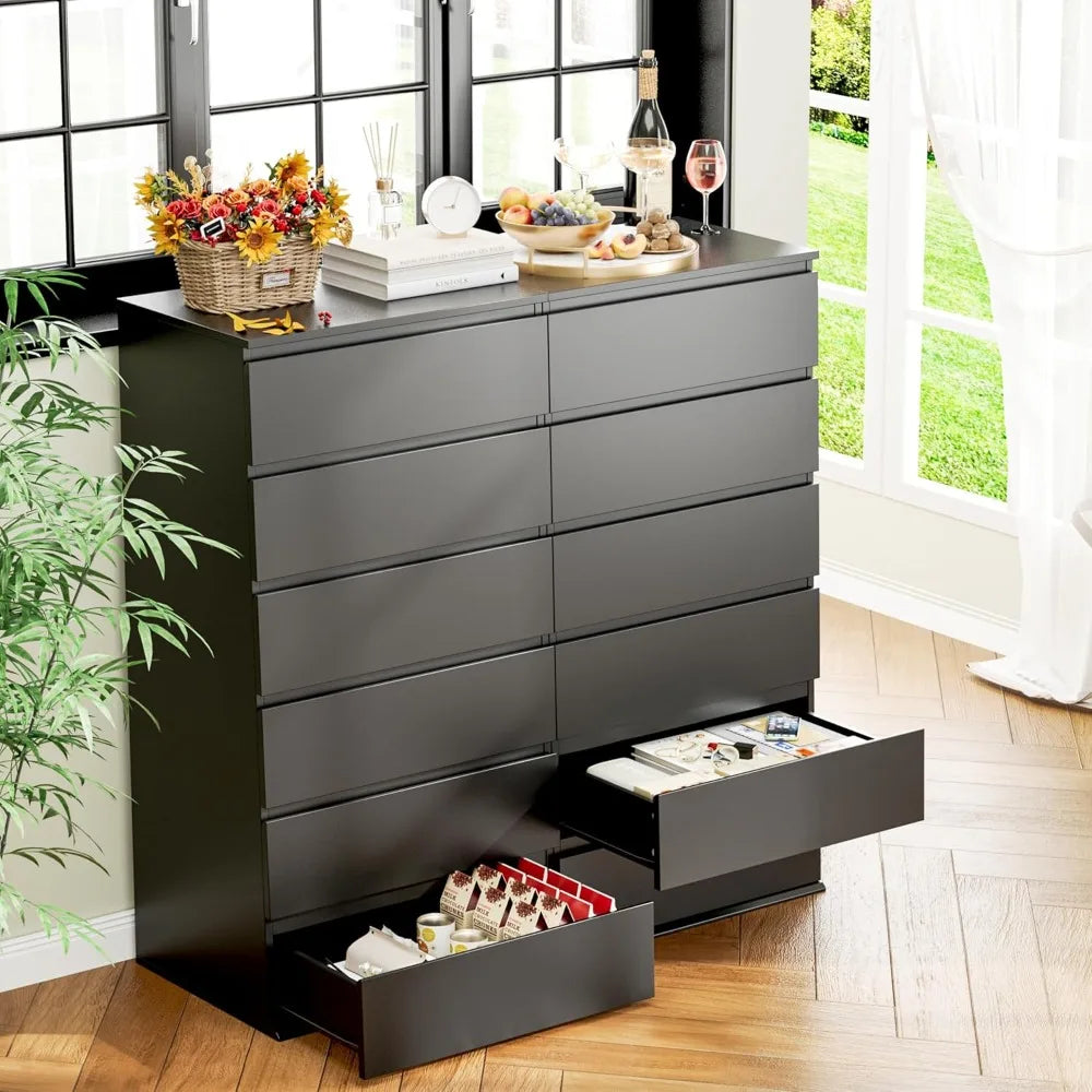 Modern 6 Drawers Dresser Tall Chest Wood With Sliding Rails