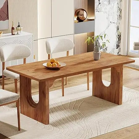 Modern Dining Table For Six To Eight 71in Wood Pedestal