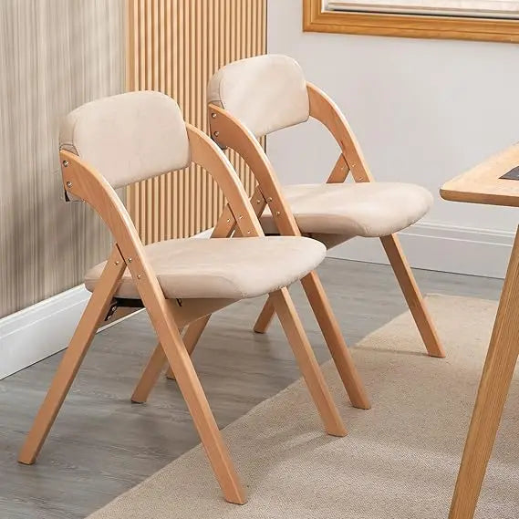 Folding Padded Chair, Set of Two Wooden Stackable Chairs