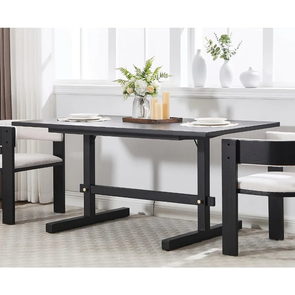 Black Rustic Farmhouse Dining Table 63 Inch For Six People