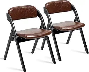 Folding Padded Chair, Set of Two Wooden Stackable Chairs