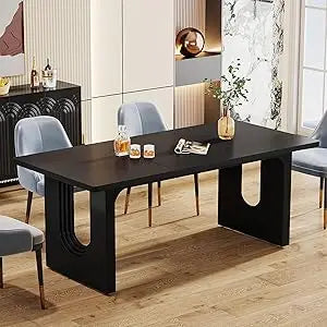 Modern Dining Table For Six To Eight 71in Wood Pedestal