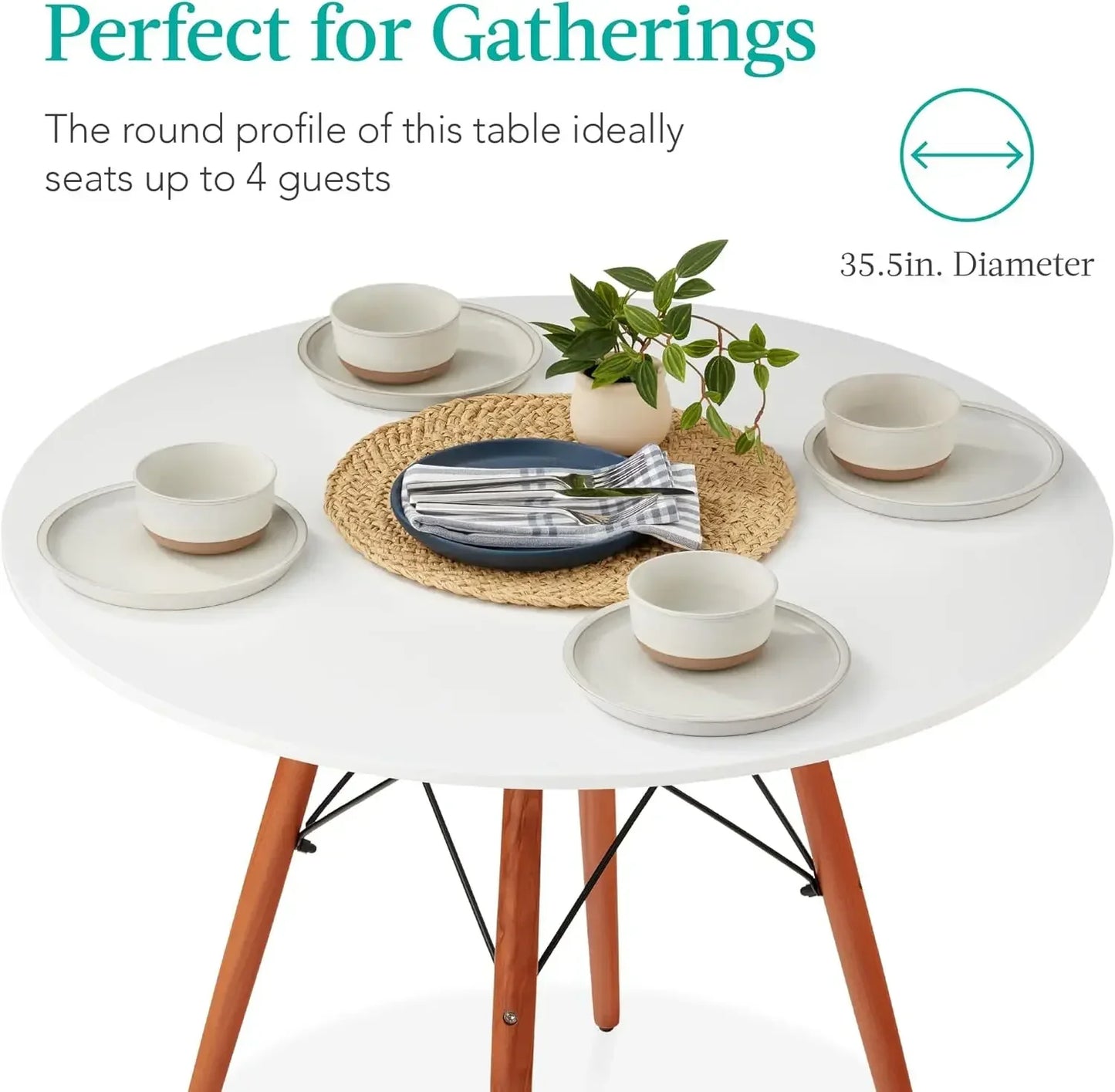 White Round Dining Table Beech Wood Legs Mid Century