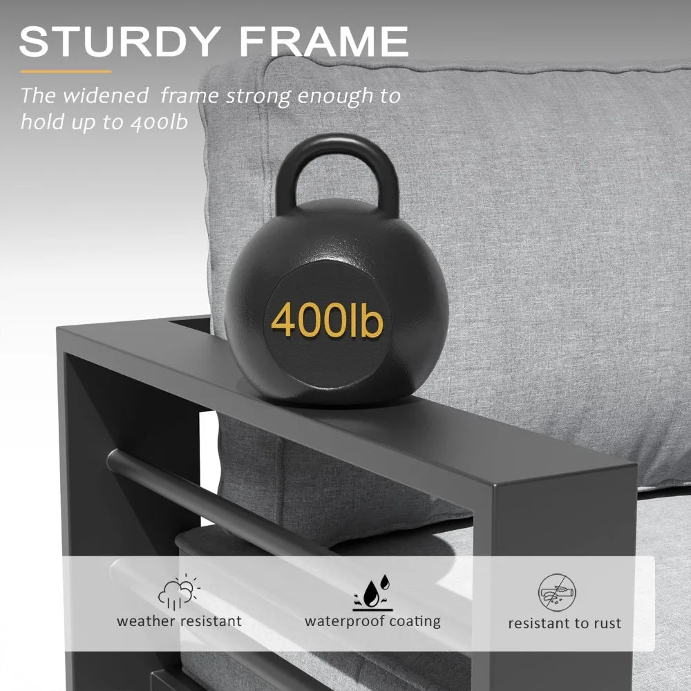 High-Quality Outdoor Aluminum Furniture Set, 5 Piece, Patio Sectional Conversation Chat Sofa Modern Seating Set