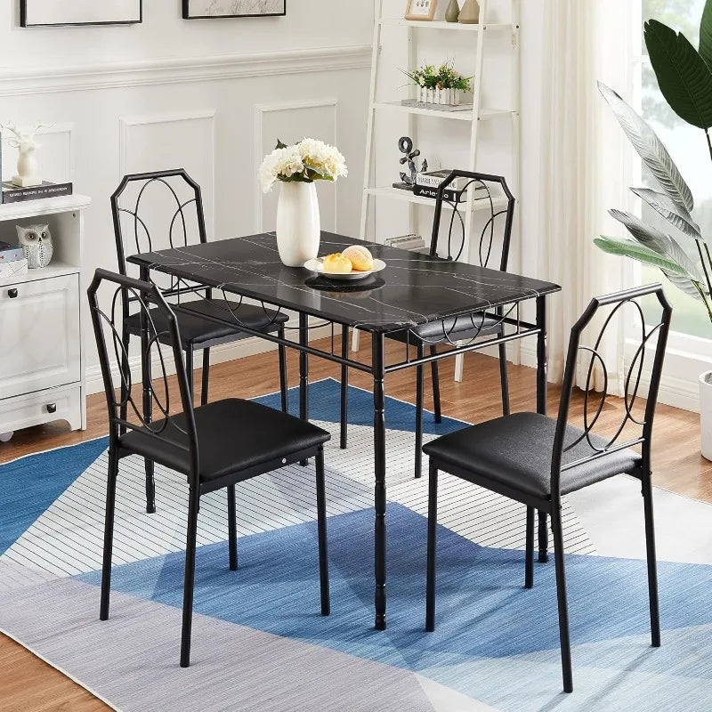 5 Piece Dining Table Set For 4 With Chairs Breakfast Nook