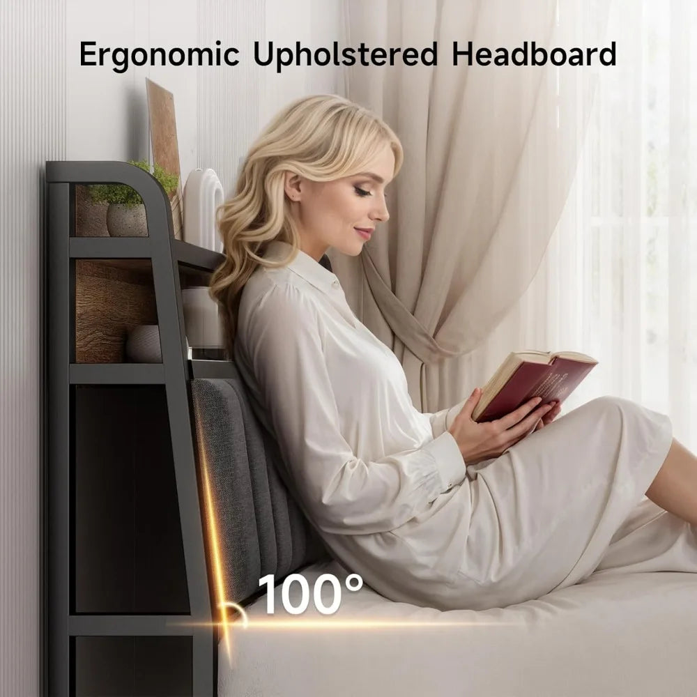 Ergonomic King Size Headboard, with 2 Tier Storage and USB Ports