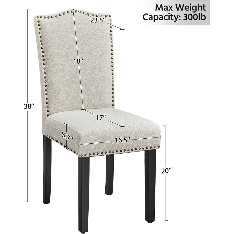 Dining Chairs, Set of Six, Modern Beige Fabric Upholstered