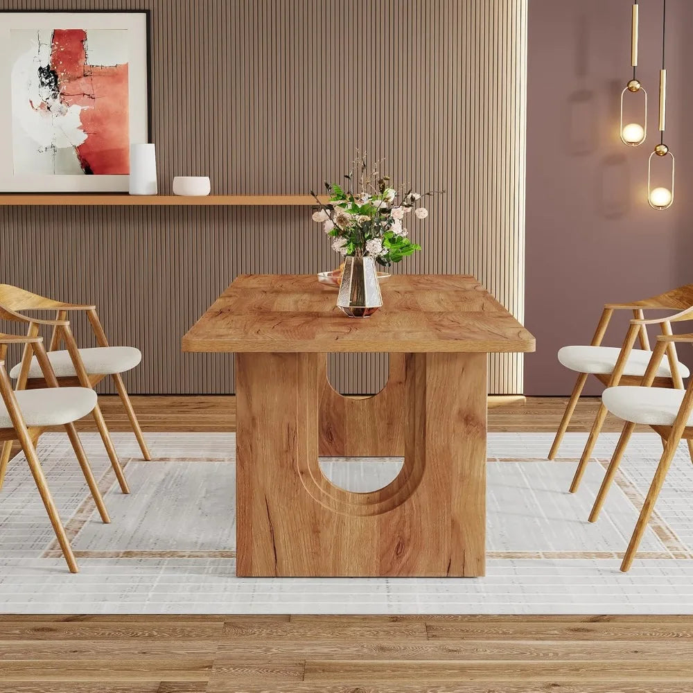 Modern Dining Table For Six To Eight 71in Wood Pedestal