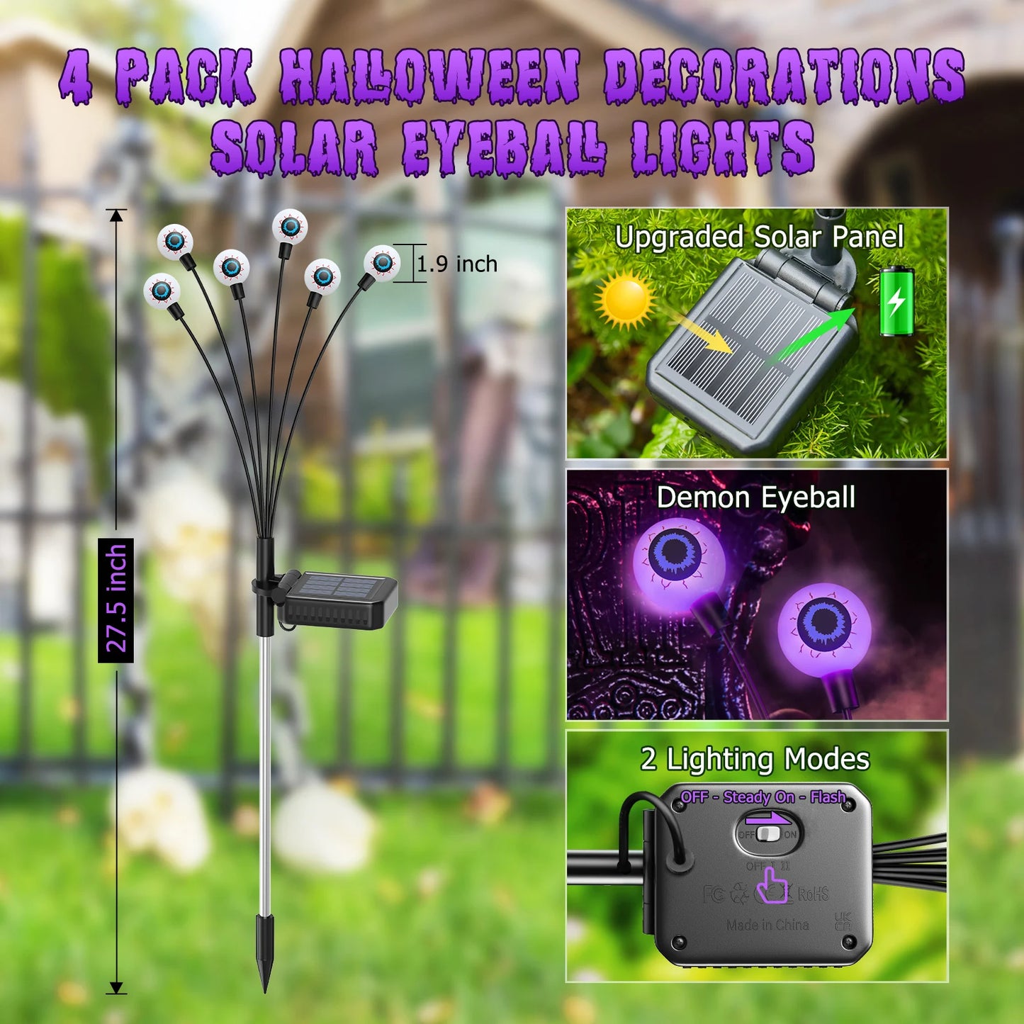 Solar Eyeball Lights Halloween Outdoor YardPack Purple Green