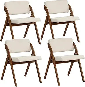 Folding Dining Chairs, Set of 4, Upholstered Rubberwood Legs