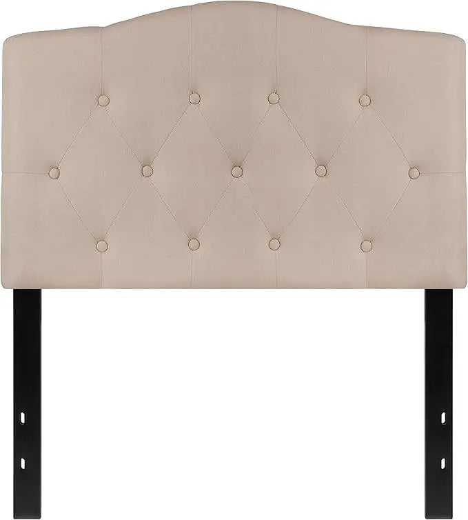 Tufted Upholstered Twin Size Headboard in Beige Fabric