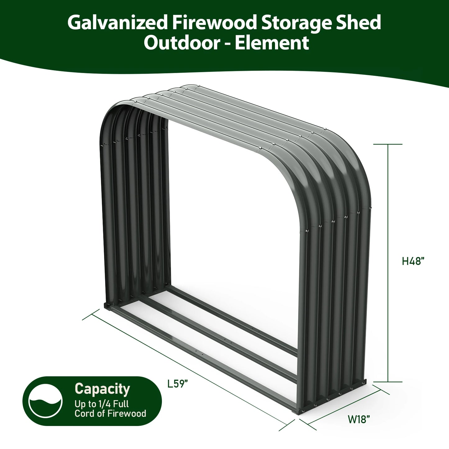 Firewood Storage Shed, Corrugated Metal Rack, Galvanized Steel