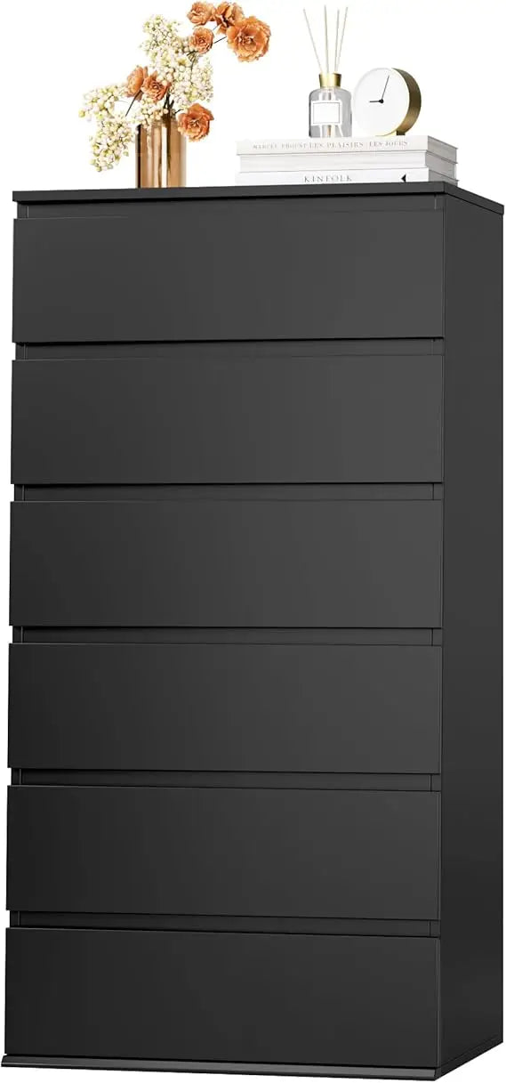 Modern 6 Drawers Dresser Tall Chest Wood With Sliding Rails