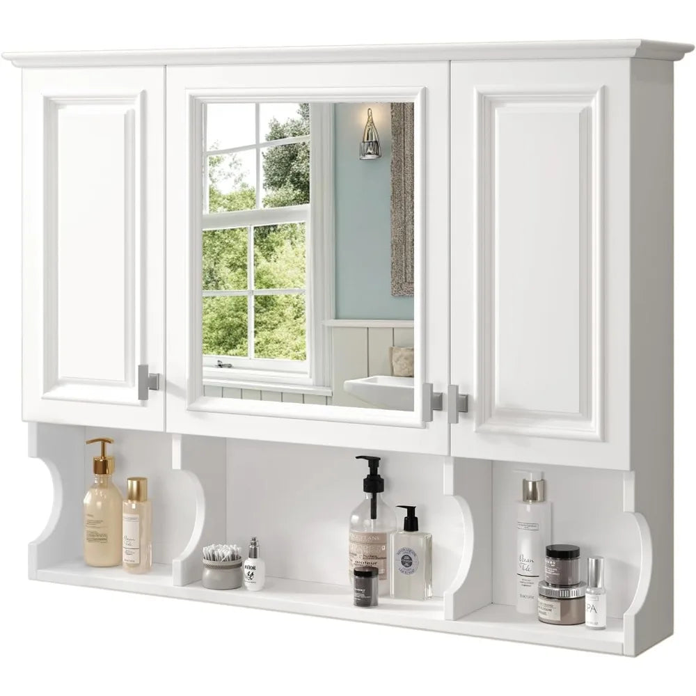 White Bathroom Wall Cabinet With Mirror And Adjustable Shelf