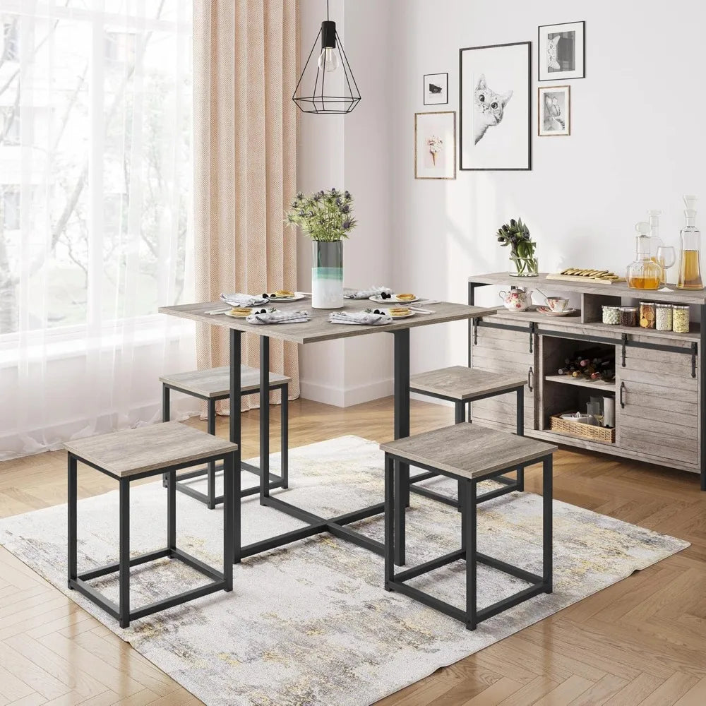 Industrial Dining Table Set For Four Space Saving Grey