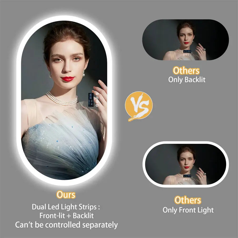 Oval LED Vanity Mirror With Bluetooth And Digital Display