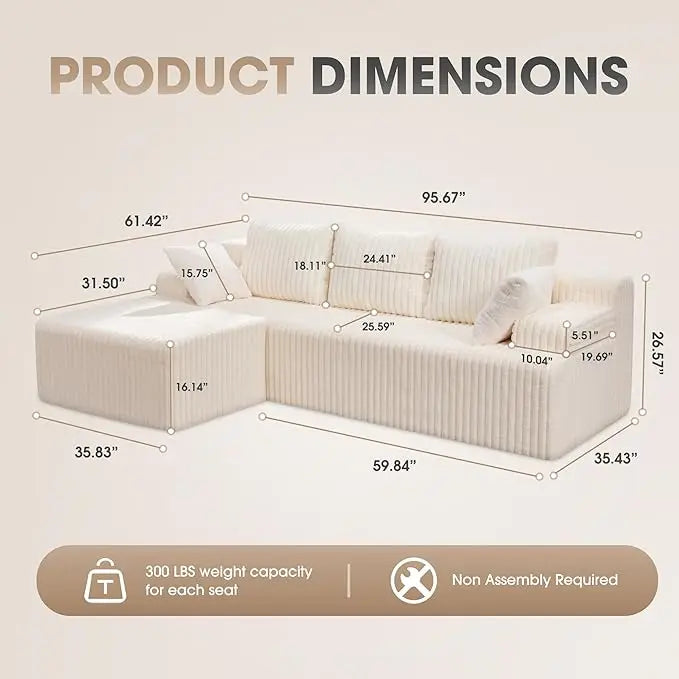 Modular L Shaped 3 Seat Sectional With Memory Foam Storage