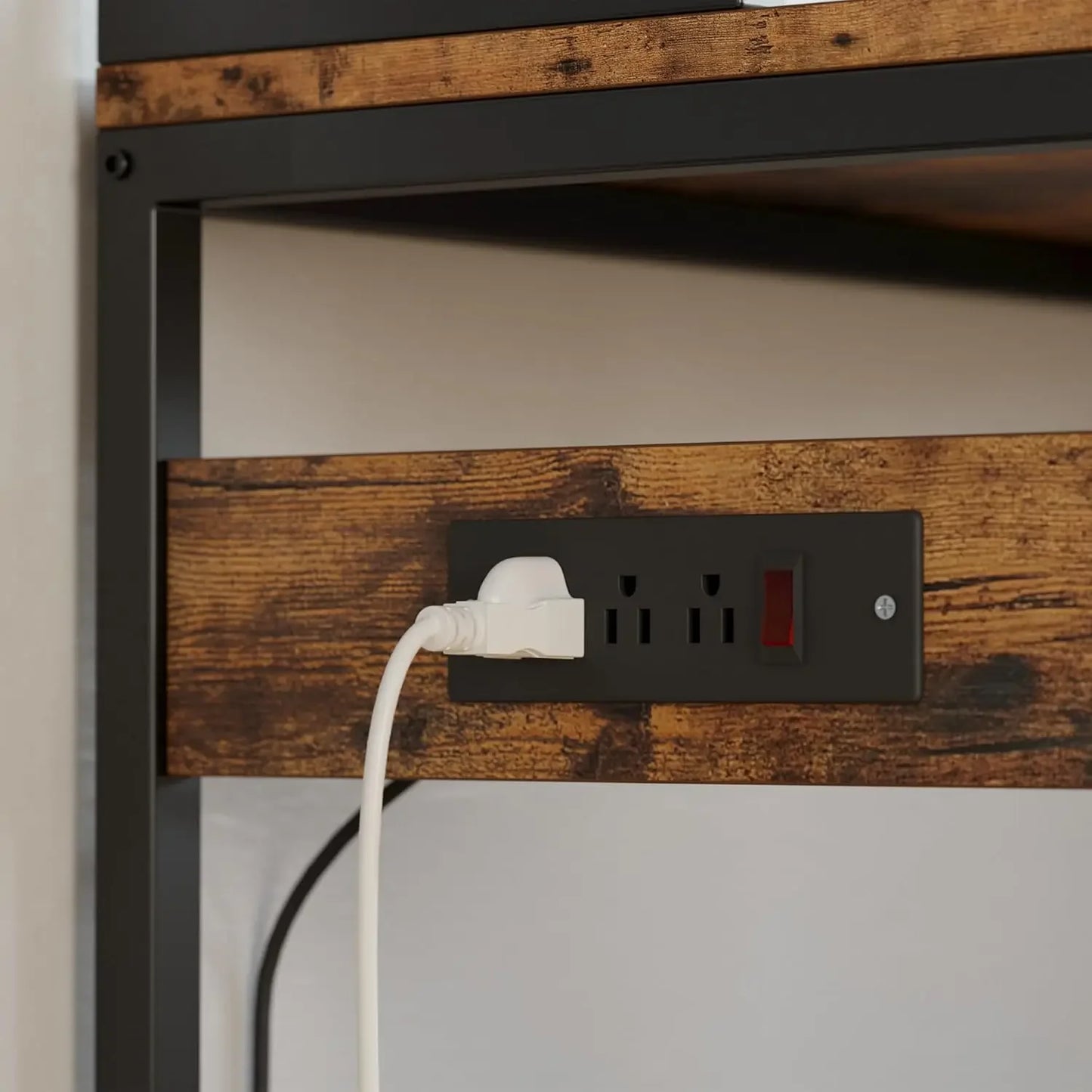 Bakers Rack with 2 Storage Cabinets and Power Outlet, 45.3 Inch Industrial Coffee Bar Cabinet Shelves, Kitchen Microwave Stand