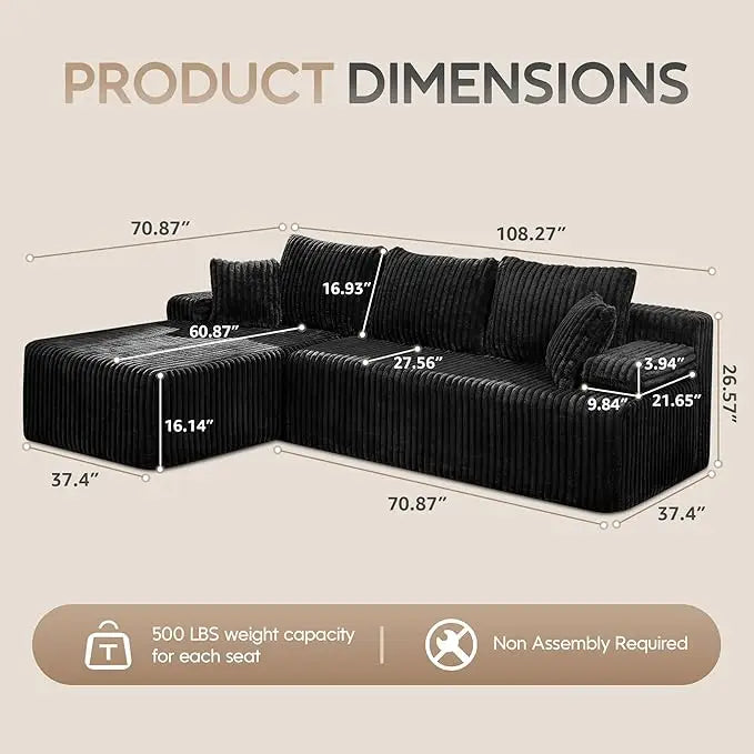 Modular L Shaped 3 Seat Sectional With Memory Foam Storage