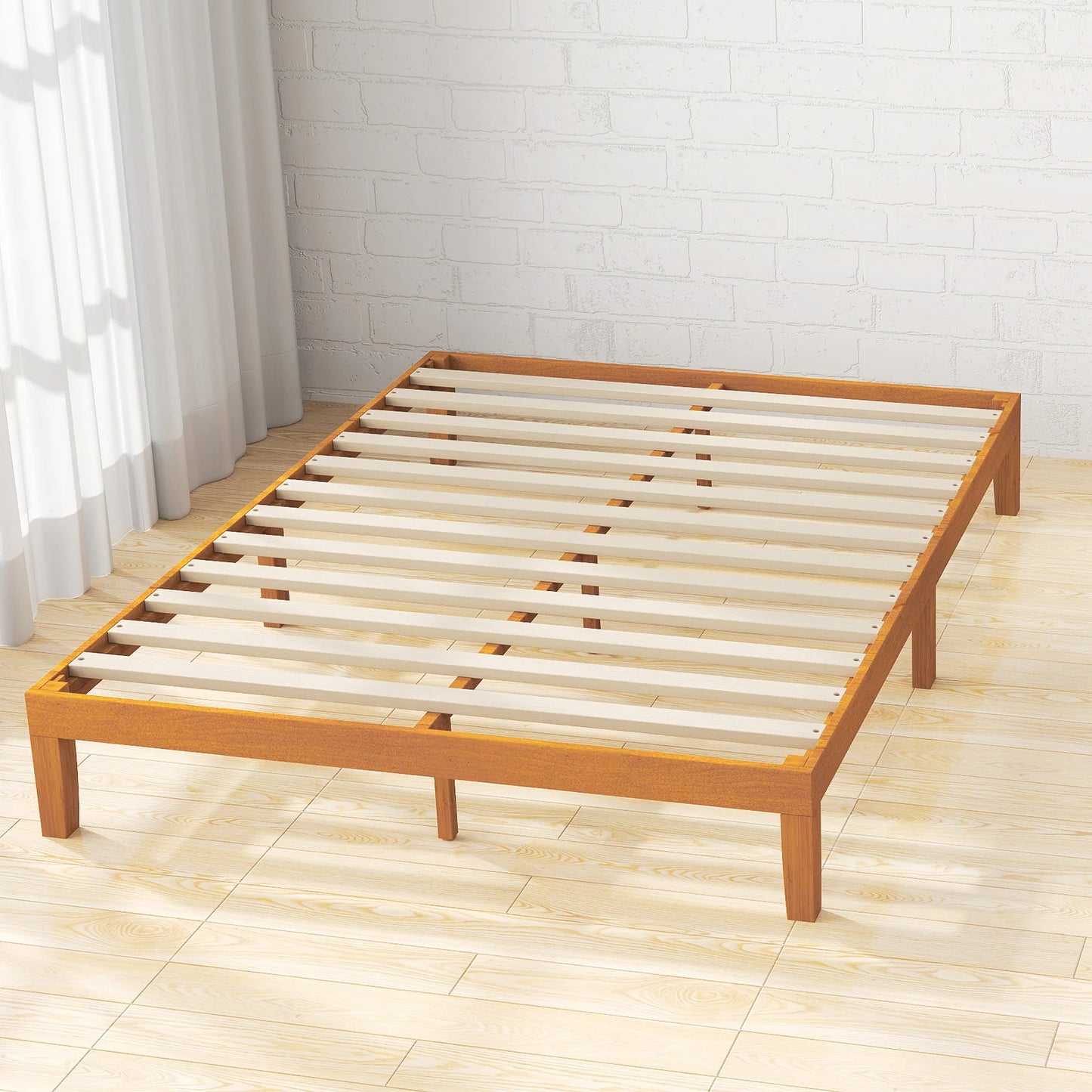 JHK Solid Wood Bed Frame With Slat Support No Box Spring
