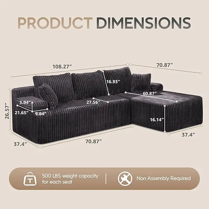 Modular L Shaped 3 Seat Sectional With Memory Foam Storage