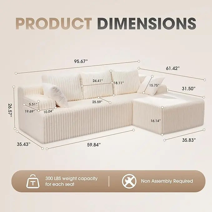 Modular L Shaped 3 Seat Sectional With Memory Foam Storage