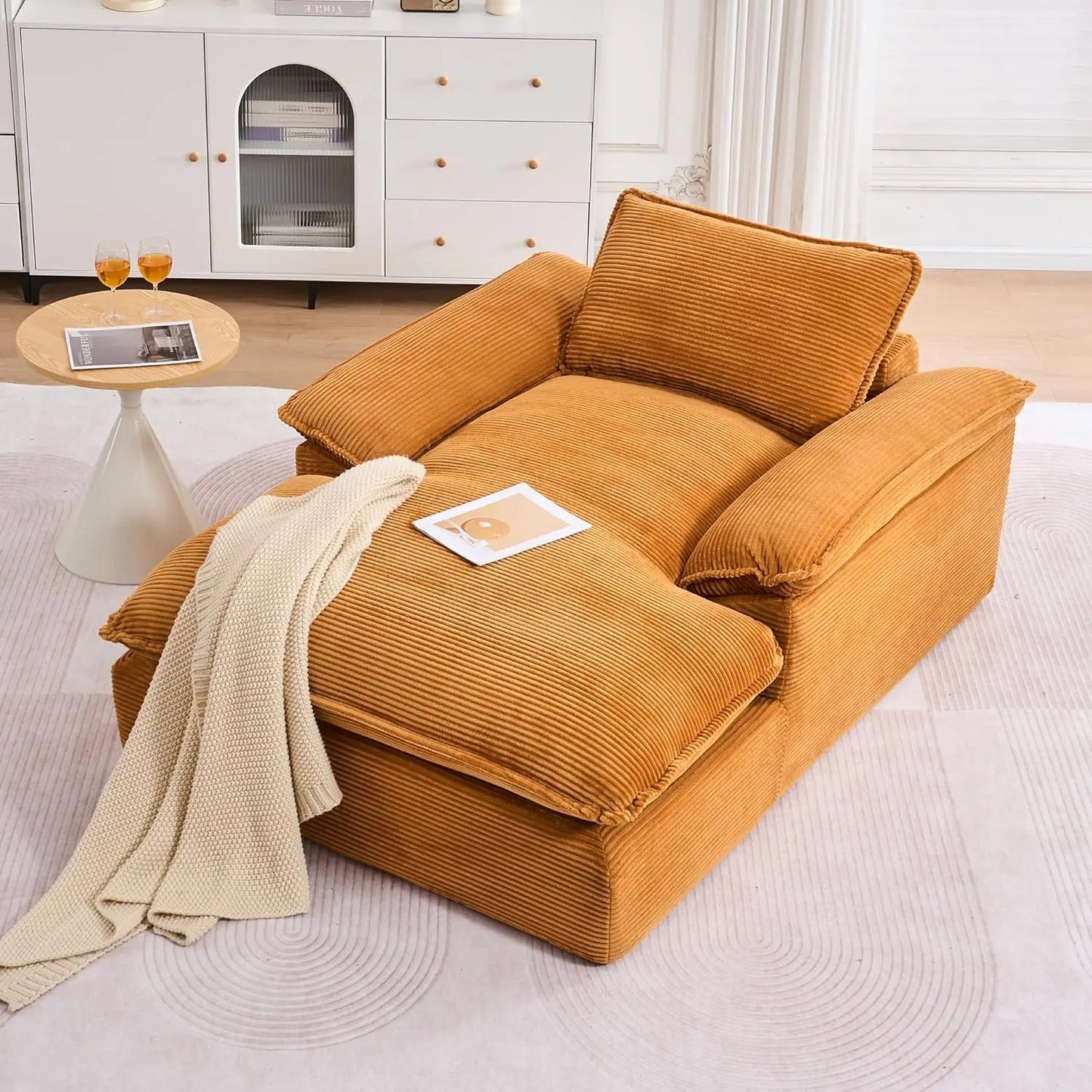 Oversized Corduroy Chaise Lounge Chair SleeperSofa Luxurious For Ultimate Comfort