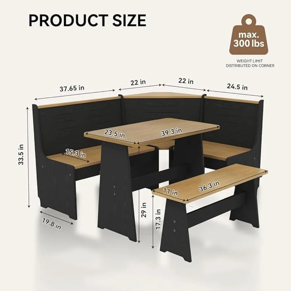 Breakfast Nook L Shape Dining Set Black Space Saving Family