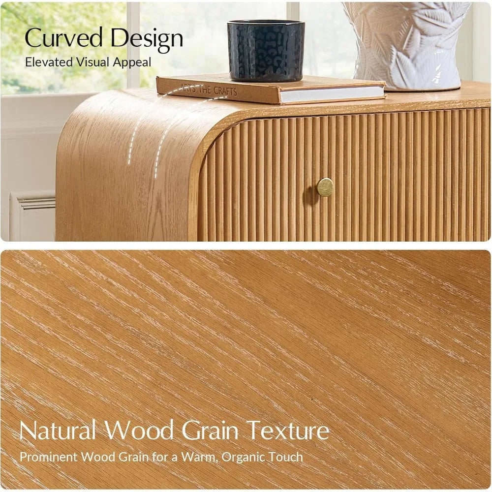 Modern Fluted Nightstand With Charging Station 28 Inch Wide