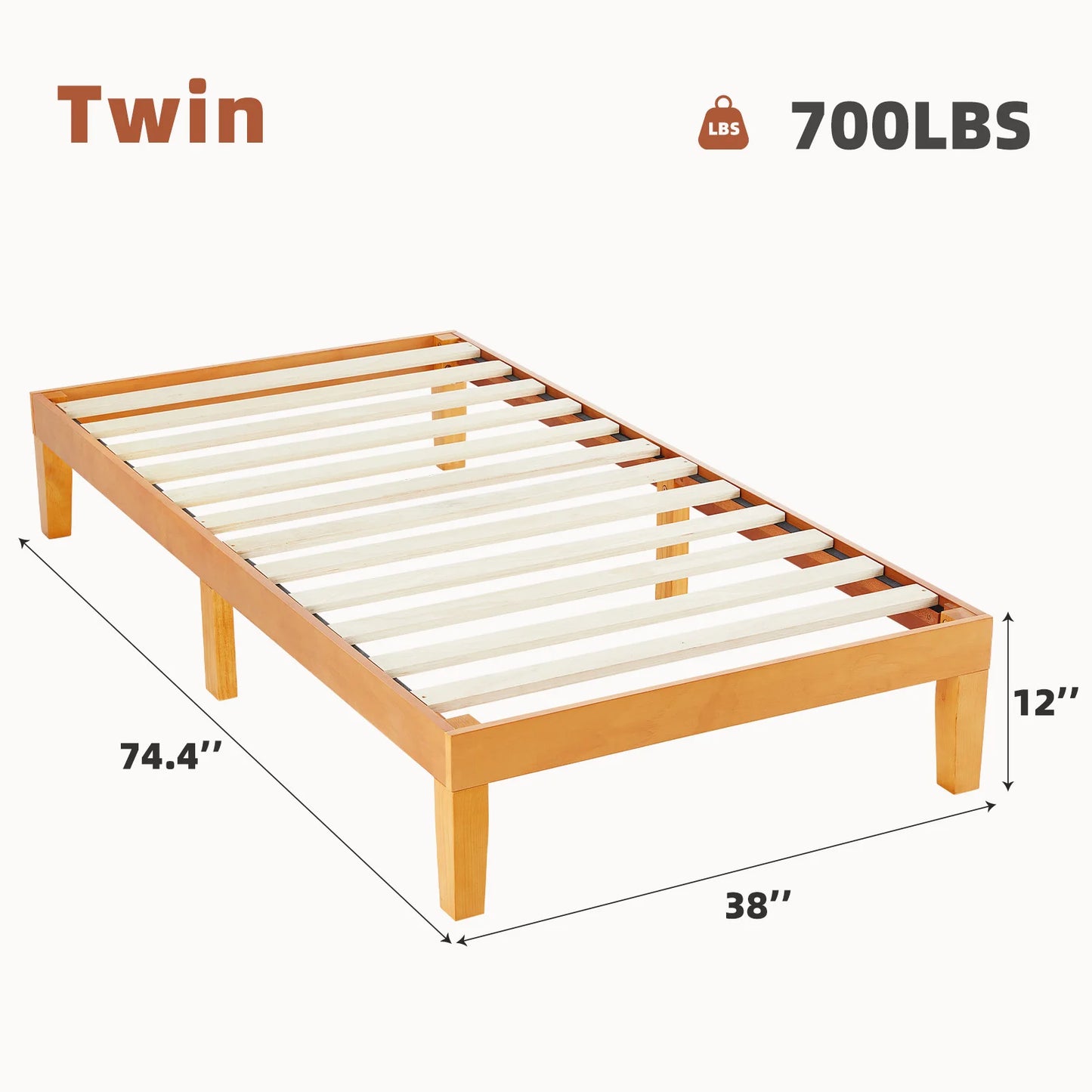 JHK Solid Wood Bed Frame With Slat Support No Box Spring