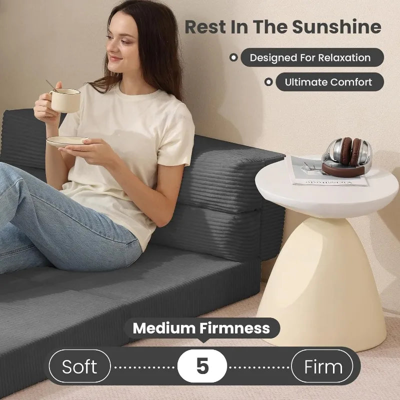 Folding Sofa Bed Convertible Sleeper Chair With Pillow Grey