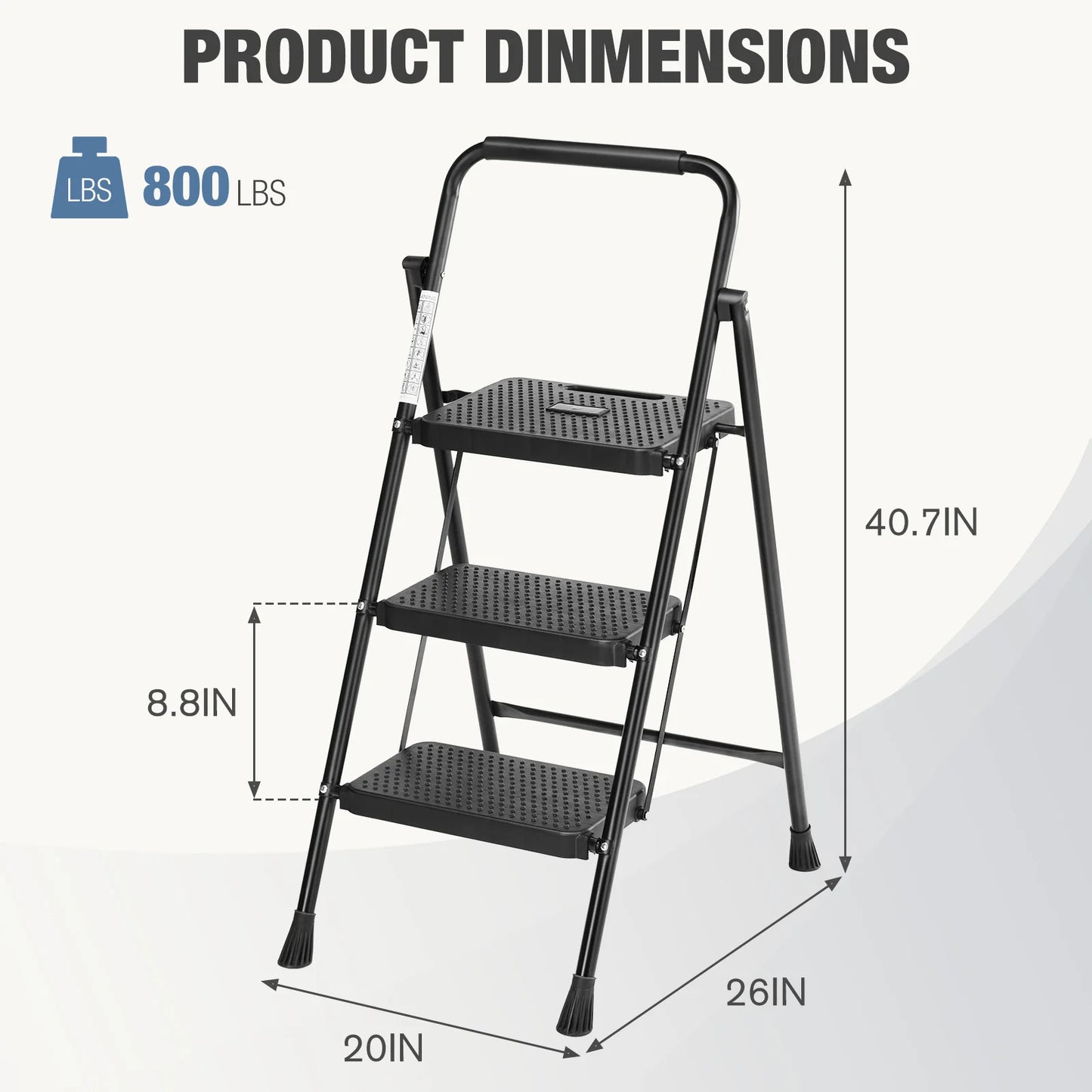 JHK Folding Step Ladder Stool With Anti Slip Pedals 800lbs