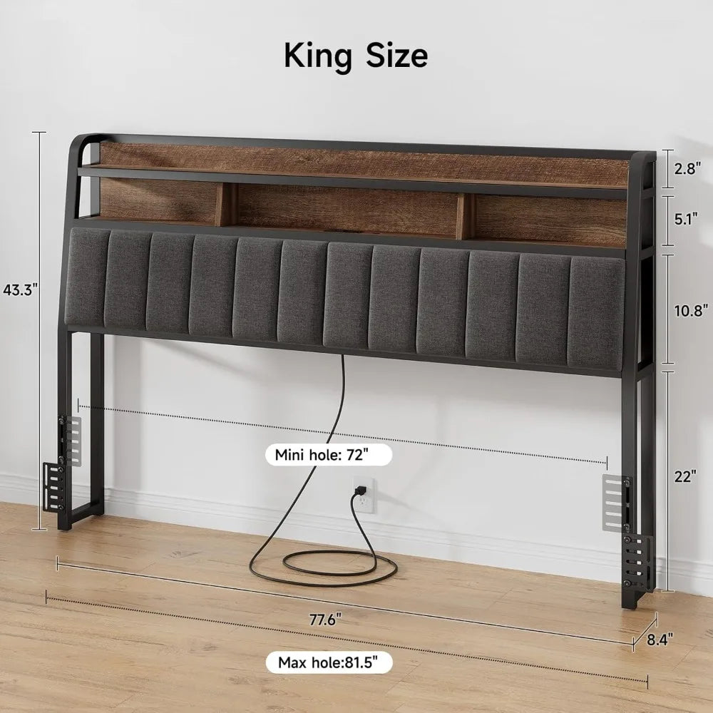 Ergonomic King Size Headboard, with 2 Tier Storage and USB Ports