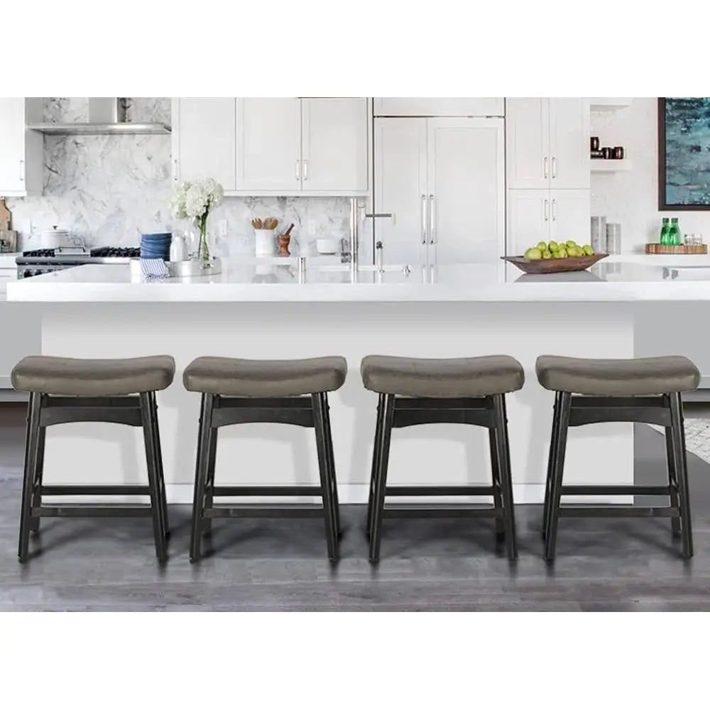 Solid Wood Bar Stools Set 4 Counter Height Saddle Cushions