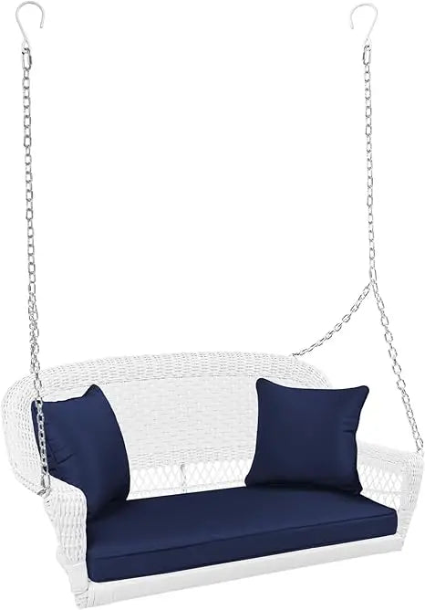 Wicker Porch Swing With Blue Cushion Outdoor Furniture