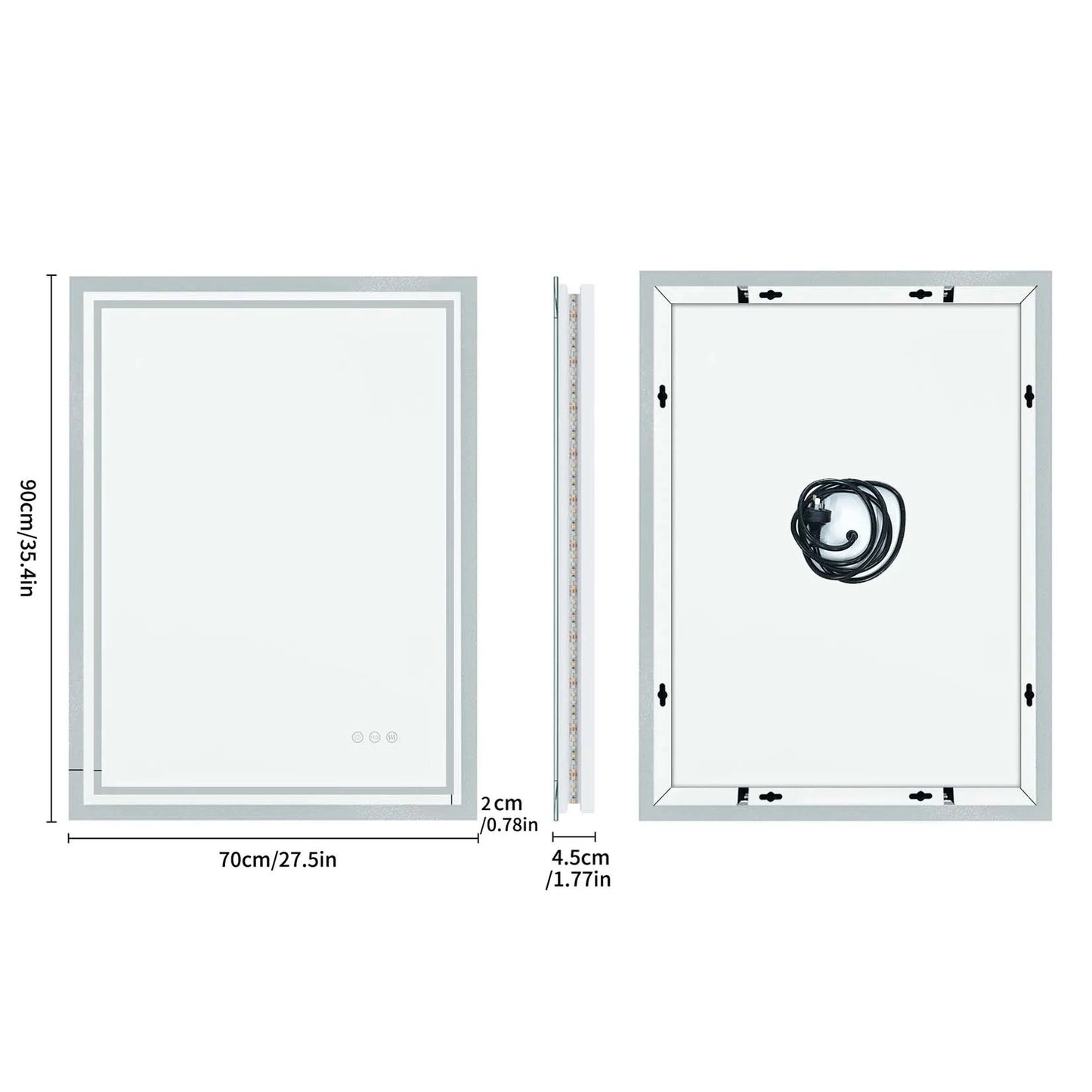 Rectangular LED Wall Mounted Vanity Mirror With Anti Fog