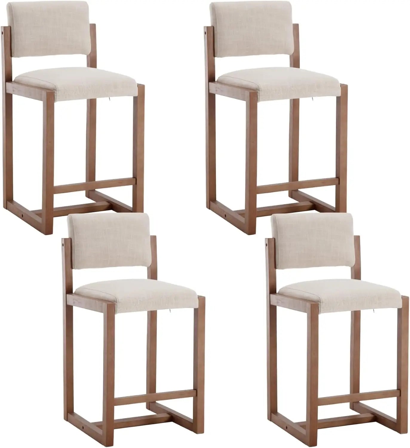 Modern Linen Bar Stools Set Of 4 With Wood Legs 26 Inch