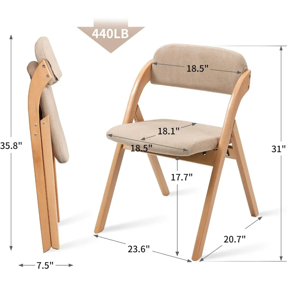 Folding Padded Chair, Set of Two Wooden Stackable Chairs