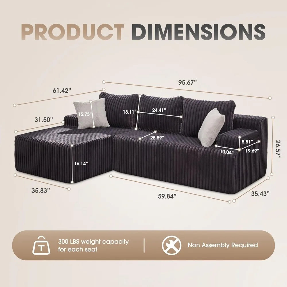 Angduo 96 Inch L Shaped Velvet Modular Sectional Sofa