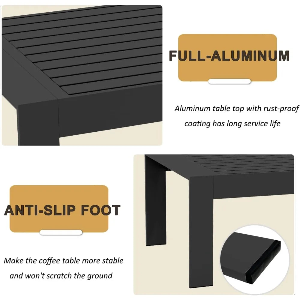 High-Quality Outdoor Aluminum Furniture Set, 5 Piece, Patio Sectional Conversation Chat Sofa Modern Seating Set