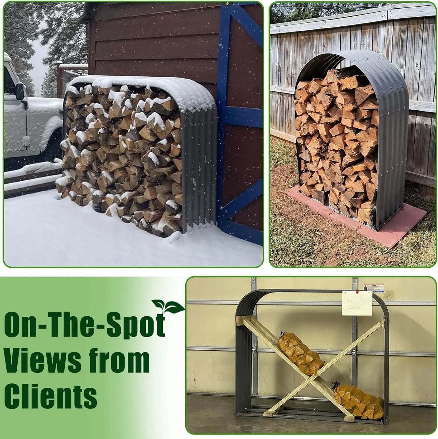 Galvanized Steel Firewood Shed And Log Rack - Arch Gray