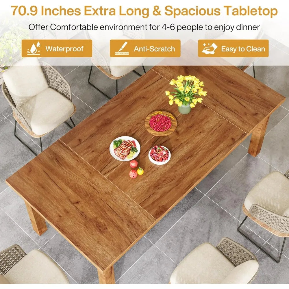 Modern Farmhouse Dining Table For 6 - 8 With Solid Wood Legs