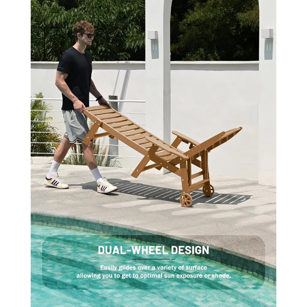 Outdoor HDPE Chaise Lounge Set of 2 with Wheels Cup Holder